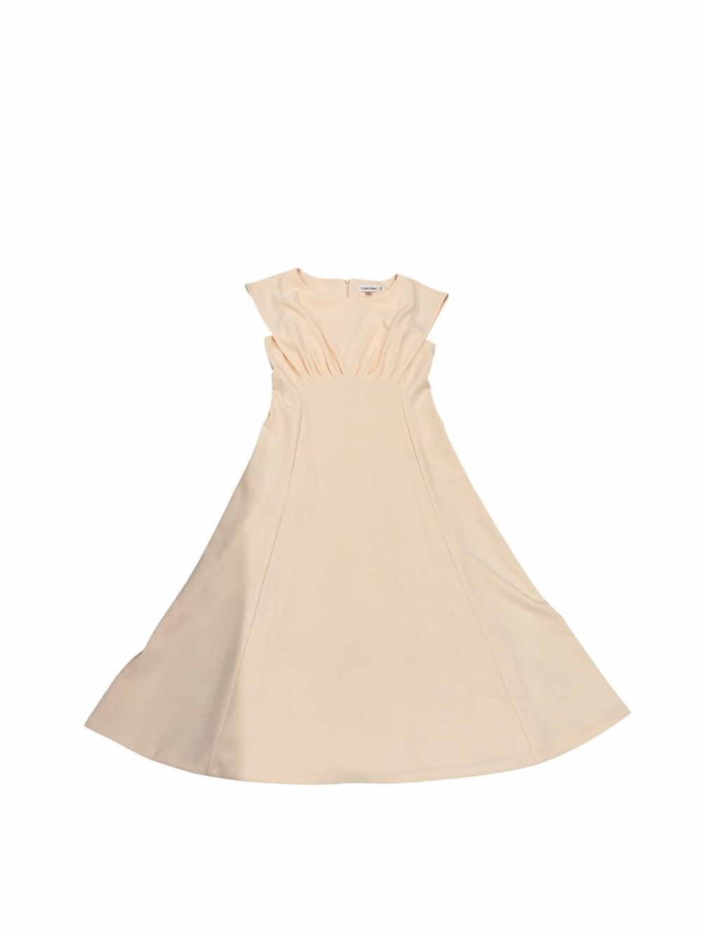 Calvin Klein Scuba Crepe Pleated-Bodice Empire-Waist Midi Dress in Blush Pink